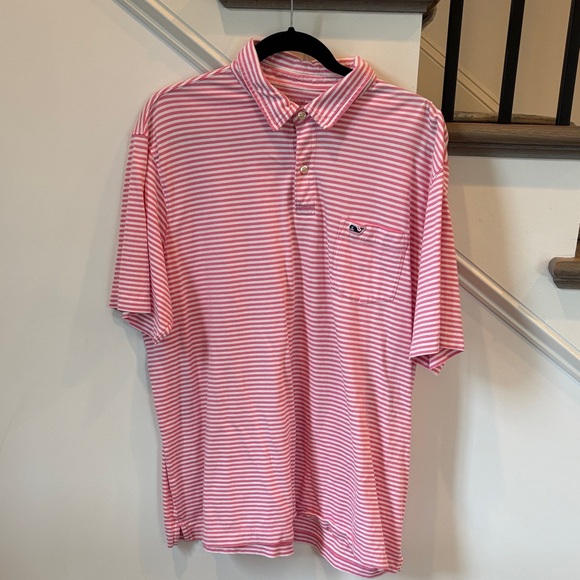 Vineyard Vines Pink and White Striped Polo Shirt - Picture 1 of 7
